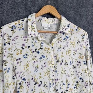 J. Jill Shirt  Women M White Floral Button Down Wildflower Peplum Tunic Cottage